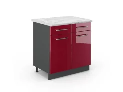 New Vicco Küchenunterschrank Fame-Line Bordeaux Hochglanz/Anthrazit 80 cm AP Marmor Bordeaux-Glanz