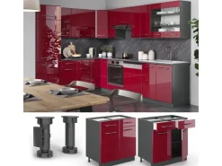 New Vicco Küchenunterschrank Fame-Line Bordeaux Hochglanz/Anthrazit 80 cm AP Marmor Bordeaux-Glanz