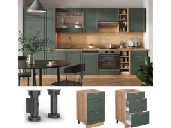 Hot Vicco Küchenunterschrank Fame-Line Grün-Gold Landhaus/Goldkraft Eiche 50 cm ohne Arbeitsplatte Dunkelgrün
