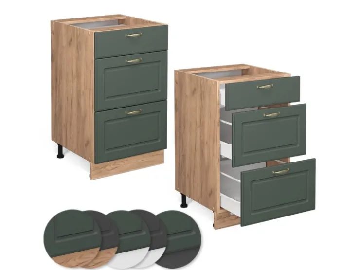 Hot Vicco Küchenunterschrank Fame-Line Grün-Gold Landhaus/Goldkraft Eiche 50 cm ohne Arbeitsplatte Dunkelgrün