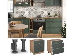 Hot Vicco Küchenunterschrank Fame-Line Grün-Gold Landhaus/Goldkraft Eiche 80 cm mit 3 Schubladen ohne Arbeitsplatte Küchenschränke