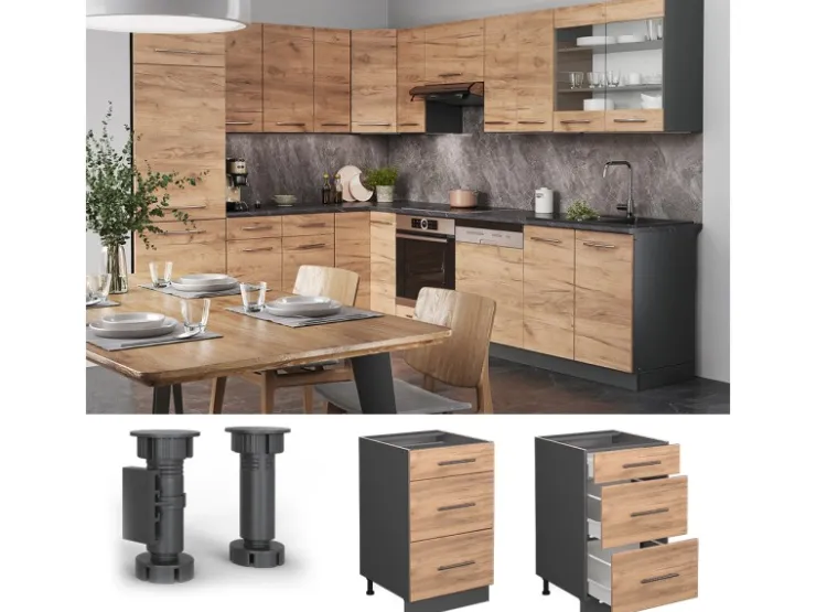 Best Vicco Küchenunterschrank Fame-Line Bordeaux Hochglanz/Weiß 80 cm mit 3 Schubladen AP Marmor Pantryküchen