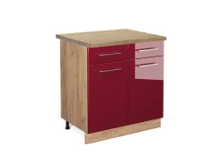 Sale Vicco Küchenunterschrank Fame-Line Bordeaux Hochglanz/Goldkraft Eiche 80 cm AP Eiche Bordeaux-Glanz