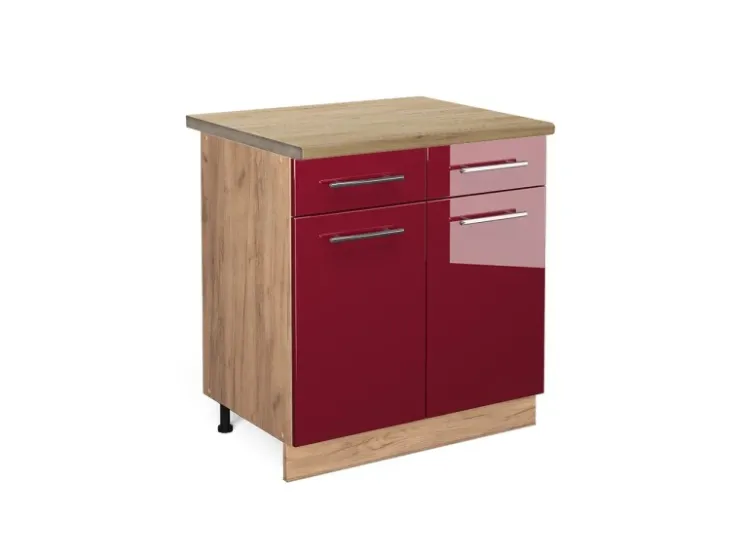 Sale Vicco Küchenunterschrank Fame-Line Bordeaux Hochglanz/Goldkraft Eiche 80 cm AP Eiche Bordeaux-Glanz