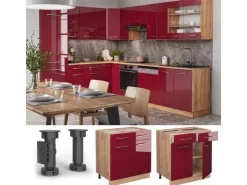 Sale Vicco Küchenunterschrank Fame-Line Bordeaux Hochglanz/Goldkraft Eiche 80 cm AP Eiche Bordeaux-Glanz