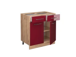 Sale Vicco Küchenunterschrank Fame-Line Bordeaux Hochglanz/Goldkraft Eiche 80 cm AP Eiche Bordeaux-Glanz