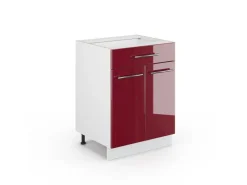 New Vicco Küchenunterschrank Fame-Line Bordeaux Hochglanz 60 cm mit Schublade ohne Arbeitsplatte Bordeaux-Glanz