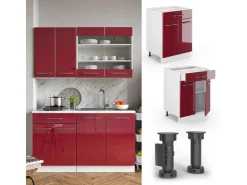 New Vicco Küchenunterschrank Fame-Line Bordeaux Hochglanz 60 cm mit Schublade ohne Arbeitsplatte Bordeaux-Glanz