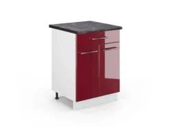 Outlet Vicco Küchenunterschrank Fame-Line Bordeaux Hochglanz/Weiß 60 cm mit Schublade AP Anthrazit Single-Küchen|Pantryküchen