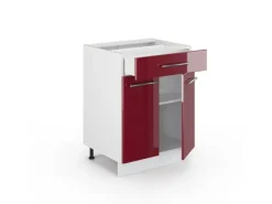 Outlet Vicco Küchenunterschrank Fame-Line Bordeaux Hochglanz/Weiß 60 cm mit Schublade AP Anthrazit Single-Küchen|Pantryküchen