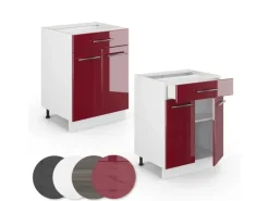 Outlet Vicco Küchenunterschrank Fame-Line Bordeaux Hochglanz/Weiß 60 cm mit Schublade AP Anthrazit Single-Küchen|Pantryküchen