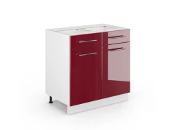 Küchenschränke<Vicco Küchenunterschrank Fame-Line Bordeaux Hochglanz/Weiß 80 cm ohne Arbeitsplatte Bordeaux-Glanz