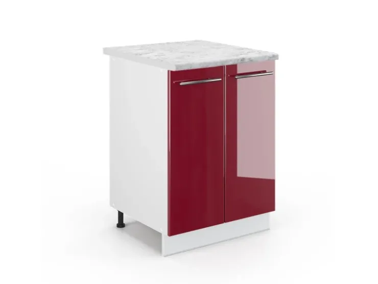 Vicco Küchenunterschrank Fame-Line Bordeaux Hochglanz/Weiß 60 cm AP Marmor Bordeaux-Glanz