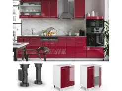 Vicco Küchenunterschrank Fame-Line Bordeaux Hochglanz/Weiß 60 cm AP Marmor Bordeaux-Glanz