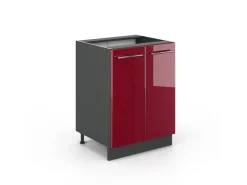 Hot Vicco Küchenunterschrank Fame-Line Bordeaux Hochglanz/Anthrazit 60 cm ohne Arbeitsplatte Bordeaux-Glanz