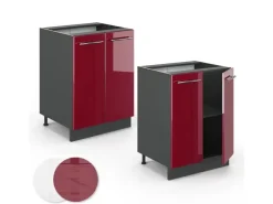 Hot Vicco Küchenunterschrank Fame-Line Bordeaux Hochglanz/Anthrazit 60 cm ohne Arbeitsplatte Bordeaux-Glanz