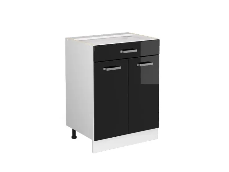 Sale Vicco Küchenunterschrank R-Line Schwarz Hochglanz 60 cm mit Schublade ohne Arbeitsplatte Schwarz Glänzend