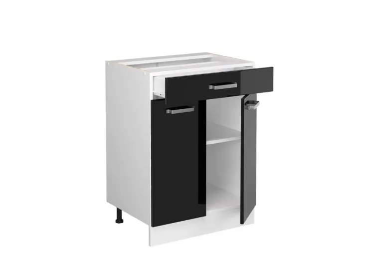 Sale Vicco Küchenunterschrank R-Line Schwarz Hochglanz 60 cm mit Schublade ohne Arbeitsplatte Schwarz Glänzend