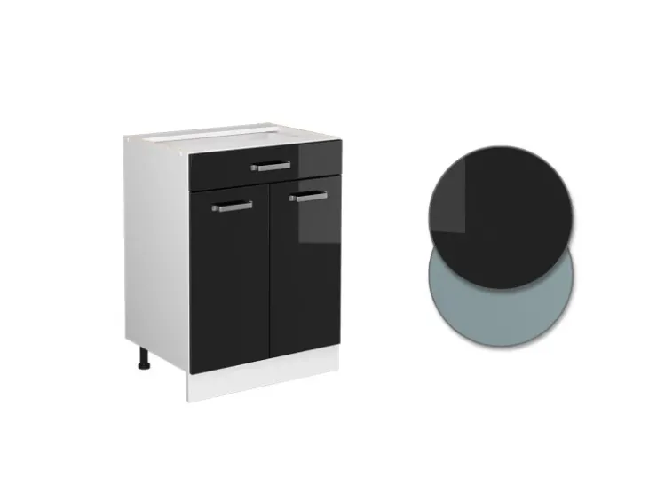 Sale Vicco Küchenunterschrank R-Line Schwarz Hochglanz 60 cm mit Schublade ohne Arbeitsplatte Schwarz Glänzend