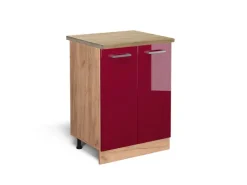 Kühlschränke<Vicco Küchenunterschrank R-Line Bordeaux Hochglanz/Goldkraft Eiche 60 cm AP Eiche Bordeaux-Glanz