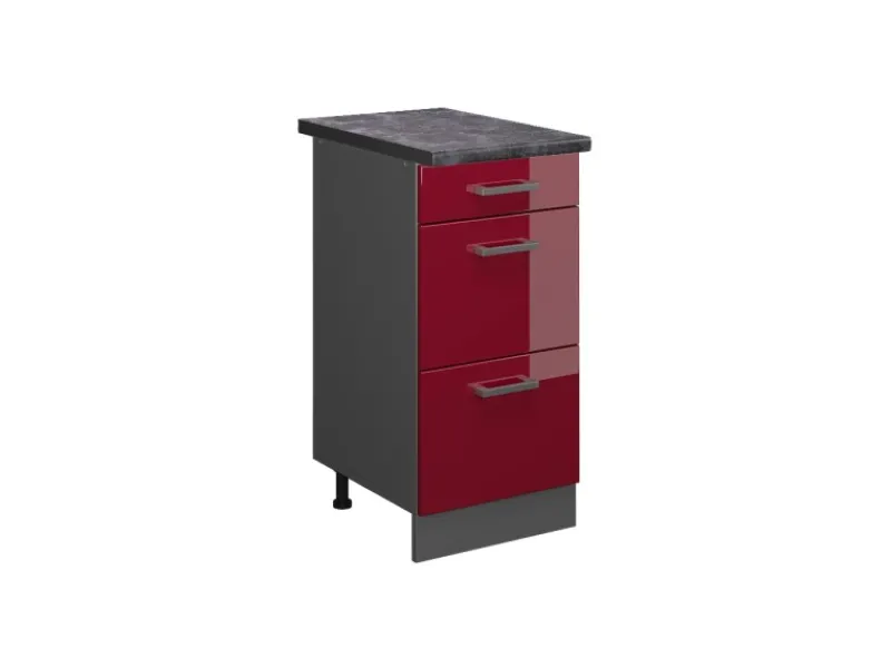 Hot Vicco Küchenunterschrank R-Line Bordeaux Hochglanz/Anthrazit 40 cm mit Schubladen AP Anthrazit Kühlschränke