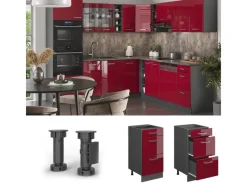 Hot Vicco Küchenunterschrank R-Line Bordeaux Hochglanz/Anthrazit 40 cm mit Schubladen AP Anthrazit Kühlschränke