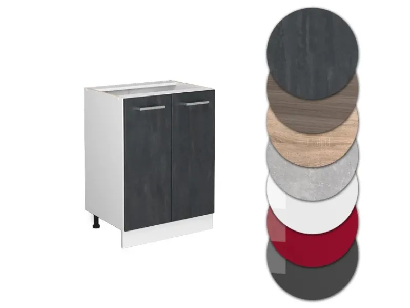 Vicco Küchenunterschrank R-Line Schwarz Beton/Weiß 60 cm AP Anthrazit Herde|Küchenschränke