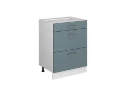 Best Vicco Küchenunterschrank R-Line Blau-Grau/Weiß 60 cm mit Schubladen ohne Arbeitsplatte Küchenschränke