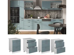 Best Vicco Küchenunterschrank R-Line Blau-Grau/Weiß 60 cm mit Schubladen ohne Arbeitsplatte Küchenschränke