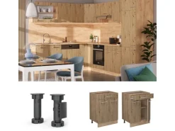 Best Vicco Küchenunterschrank R-Line Artisan-Eiche/Goldkraft Eiche 60 cm mit Schublade ohne Arbeitsplatte Artisan Eiche