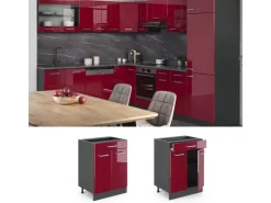 Sale Vicco Küchenunterschrank R-Line Bordeaux Hochglanz/Anthrazit 60 cm mit Schublade ohne Arbeitsplatte Pfannen|Einbauküchen