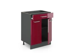 Sale Vicco Küchenunterschrank R-Line Bordeaux Hochglanz/Anthrazit 60 cm mit Schublade ohne Arbeitsplatte Pfannen|Einbauküchen