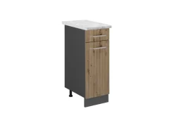 Outlet Vicco Küchenunterschrank R-Line Schwarz Hochglanz/Weiß 40 cm AP Marmor Pfannen