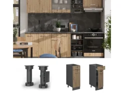 Outlet Vicco Küchenunterschrank R-Line Schwarz Hochglanz/Weiß 40 cm AP Marmor Pfannen