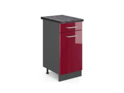 Pfannen<Vicco Küchenunterschrank R-Line Bordeaux Hochglanz/Anthrazit 40 cm AP Anthrazit Bordeaux-Glanz