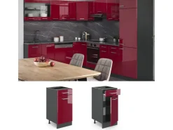 Pfannen<Vicco Küchenunterschrank R-Line Bordeaux Hochglanz/Anthrazit 40 cm AP Anthrazit Bordeaux-Glanz