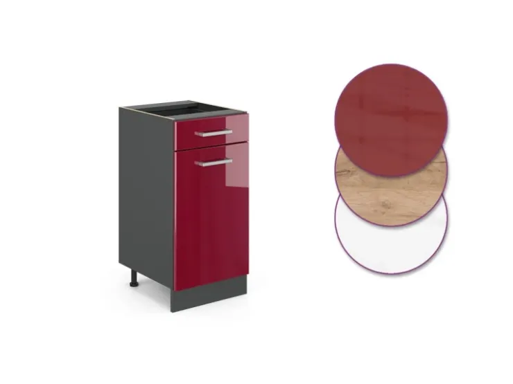 Pfannen<Vicco Küchenunterschrank R-Line Bordeaux Hochglanz/Anthrazit 40 cm AP Anthrazit Bordeaux-Glanz