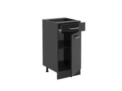 Pfannen<Vicco Küchenunterschrank R-Line Schwarz Hochglanz/Anthrazit 40 cm AP Eiche Schwarz Glänzend
