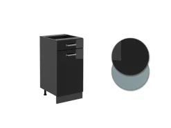 Pfannen<Vicco Küchenunterschrank R-Line Schwarz Hochglanz/Anthrazit 40 cm AP Eiche Schwarz Glänzend