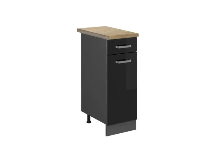 Discount Vicco Küchenunterschrank R-Line Schwarz Hochglanz/Anthrazit 30 cm AP Eiche Schwarz Glänzend