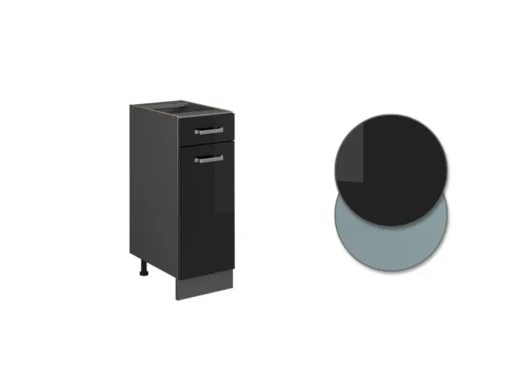 Discount Vicco Küchenunterschrank R-Line Schwarz Hochglanz/Anthrazit 30 cm AP Eiche Schwarz Glänzend