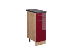 Pfannen<Vicco Küchenunterschrank R-Line Bordeaux Hochglanz/Goldkraft Eiche 30 cm AP Anthrazit Bordeaux-Glanz