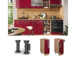 Pfannen<Vicco Küchenunterschrank R-Line Bordeaux Hochglanz/Goldkraft Eiche 30 cm AP Anthrazit Bordeaux-Glanz