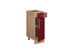 Pfannen<Vicco Küchenunterschrank R-Line Bordeaux Hochglanz/Goldkraft Eiche 30 cm AP Anthrazit Bordeaux-Glanz