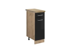 New Vicco Küchenunterschrank R-Line Schwarz Hochglanz/Goldkraft Eiche 30 cm AP Eiche Pfannen