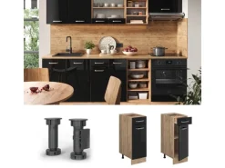 New Vicco Küchenunterschrank R-Line Schwarz Hochglanz/Goldkraft Eiche 30 cm AP Eiche Pfannen