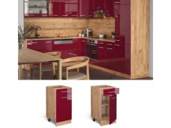 Pfannen<Vicco Küchenunterschrank R-Line Schubladenschrank für die Küche Bordeaux Hochglanz 40 cm AP Marmor Bordeaux-Glanz