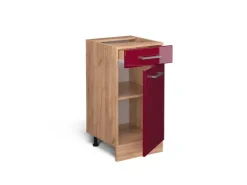 Pfannen<Vicco Küchenunterschrank R-Line Schubladenschrank für die Küche Bordeaux Hochglanz 40 cm AP Marmor Bordeaux-Glanz