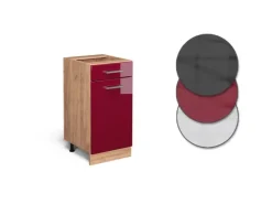 Pfannen<Vicco Küchenunterschrank R-Line Schubladenschrank für die Küche Bordeaux Hochglanz 40 cm AP Marmor Bordeaux-Glanz