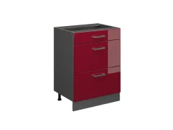 Sale Vicco Küchenunterschrank R-Line Bordeaux Hochglanz/Anthrazit 60 cm mit Schubladen ohne Arbeitsplatte Bordeaux-Glanz